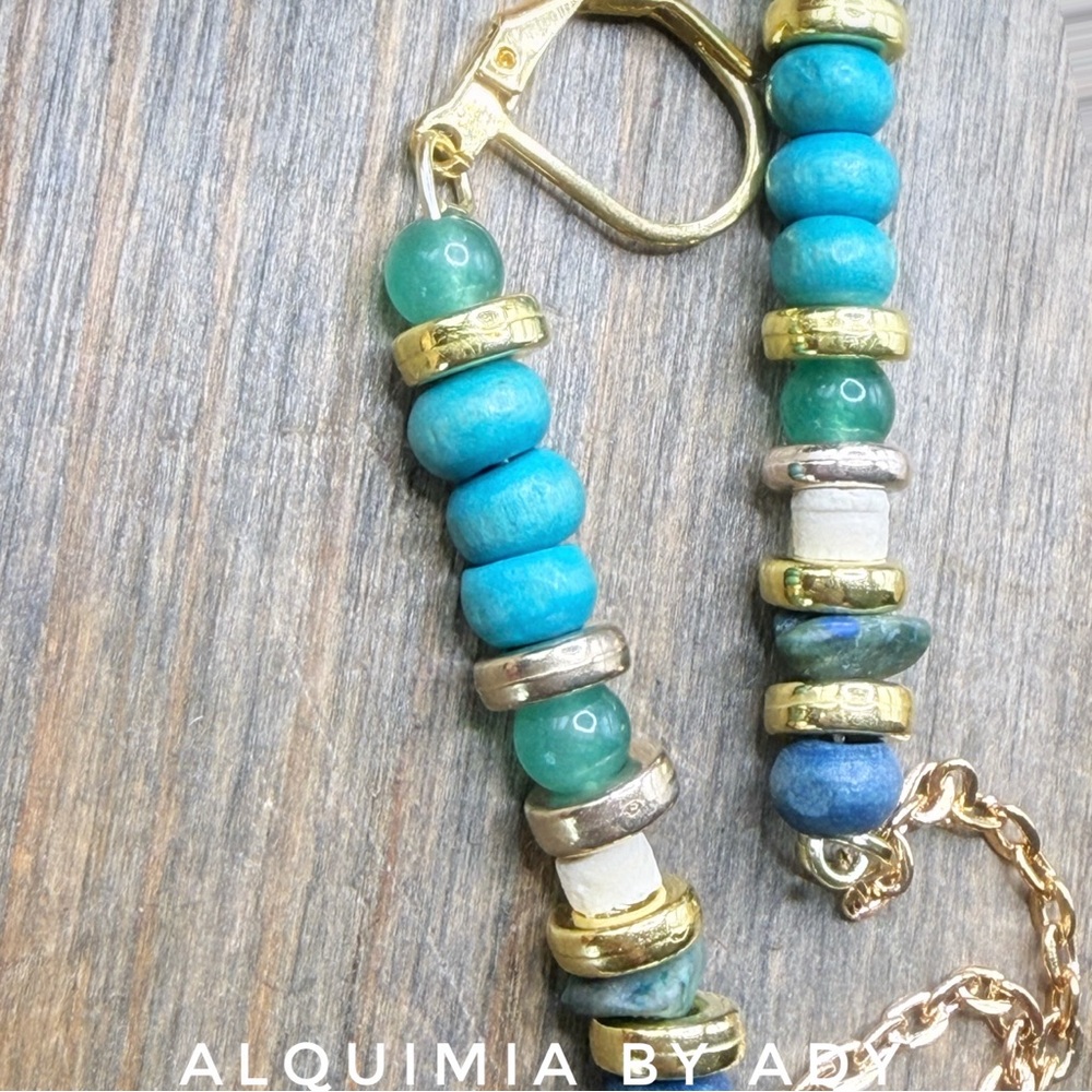 Turquoise and Aventurine + SHOULDER DUSTER statement dangle earrings - Picture 3 of 8